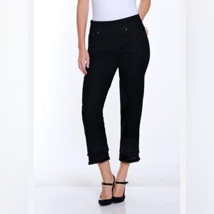 Lulu-B Fringe Hem Pull On Cropped Pants Black Size 14